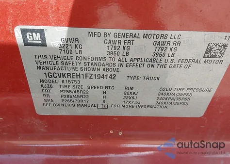 2015 Chevrolet Silverado 1500 1Lt из США, поврежденный, VIN 1GCVKREH1FZ194142